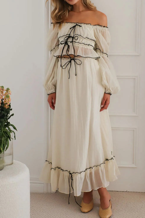 'Loomistry' Off-Shoulder Top and Skirt Set - Celes Fashion